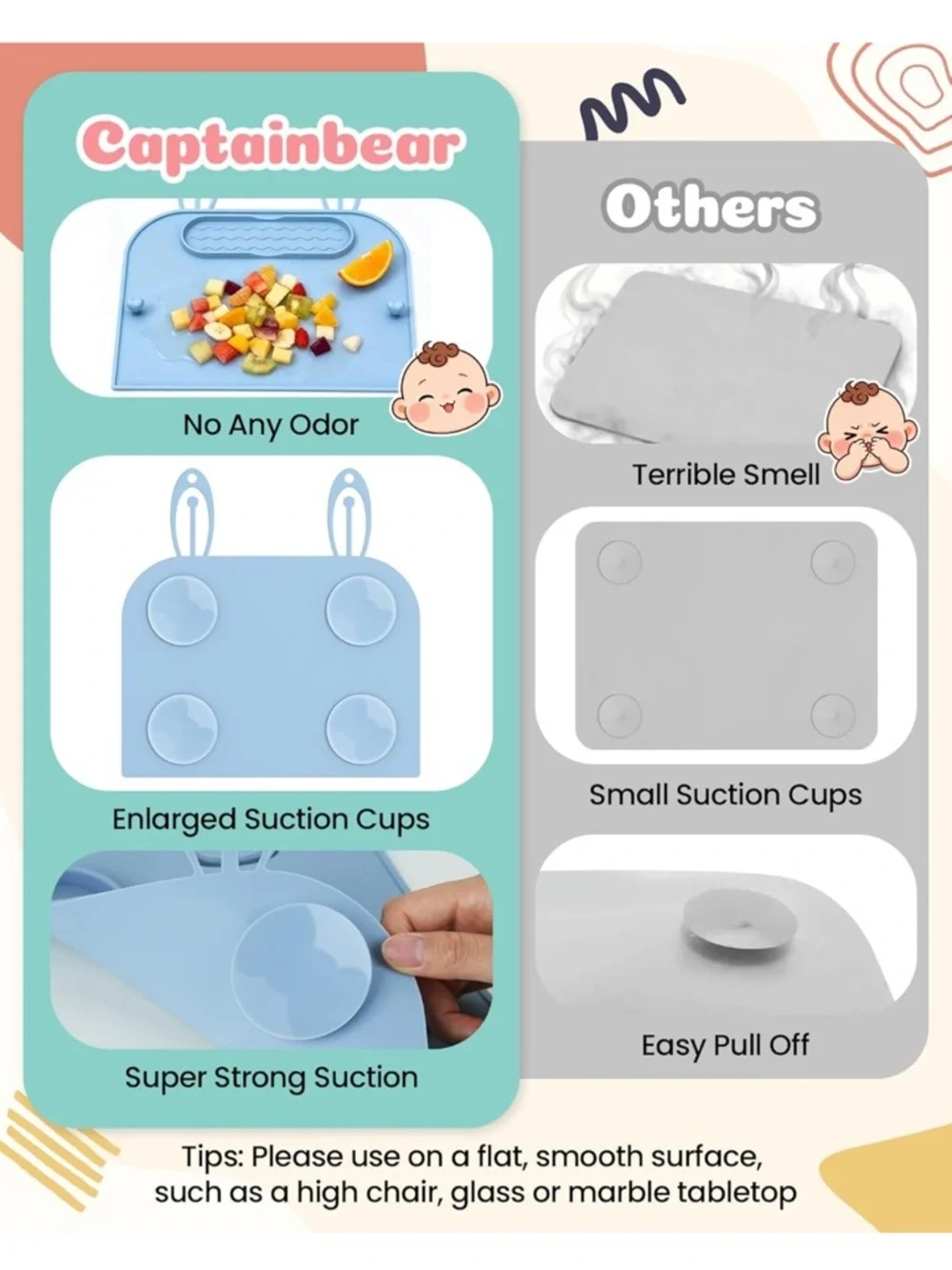 Captainbear new silicone placemat highchair new set of 4 baby , toddler